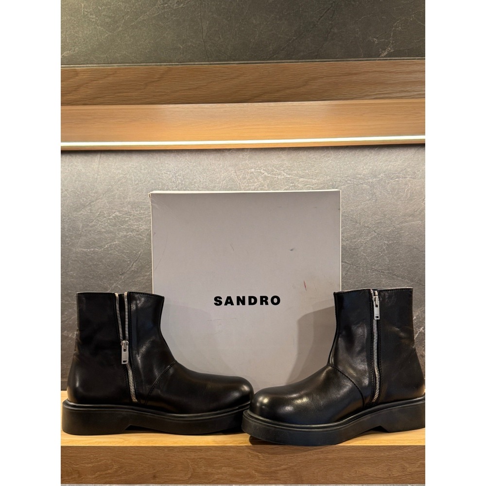 Sandro Zipper Boot Mens 42 Black Leather Ankle Boots FW25 $615